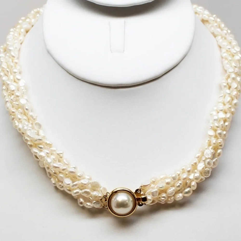 Multi Strand Twisted Freshwater Pearl Elegant Special Event Necklace Choker 16”